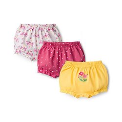Babyhug 100% Cotton Single Jersey Knit Bloomers Pack Of 3 - Yellow White & Pink
