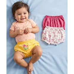 Babyhug 100% Cotton Single Jersey Knit Bloomers Pack Of 3 - Yellow White & Pink