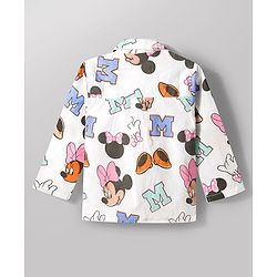 Babyhug Disney 100% Cotton Woven Full Sleeves Front Open Co-Ords Shirt & Pyjama Night Suit With Minnie Mouse Print - White