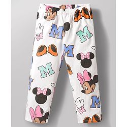 Babyhug Disney 100% Cotton Woven Full Sleeves Front Open Co-Ords Shirt & Pyjama Night Suit With Minnie Mouse Print - White