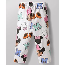 Babyhug Disney 100% Cotton Woven Full Sleeves Front Open Co-Ords Shirt & Pyjama Night Suit With Minnie Mouse Print - White