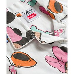 Babyhug Disney 100% Cotton Woven Full Sleeves Front Open Co-Ords Shirt & Pyjama Night Suit With Minnie Mouse Print - White