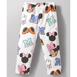 Babyhug Disney 100% Cotton Woven Full Sleeves Front Open Co-Ords Shirt & Pyjama Night Suit With Minnie Mouse Print - White