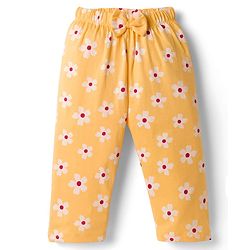 Babyhug Cotton Knit Full Sleeves Top & Pyjama Co-ord Night Suit With Floral Print - Yellow