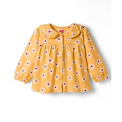 Babyhug Cotton Knit Full Sleeves Top & Pyjama Co-ord Night Suit With Floral Print - Yellow