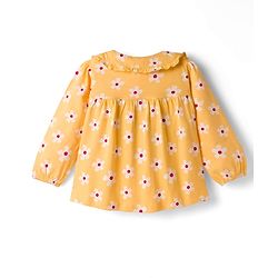 Babyhug Cotton Knit Full Sleeves Top & Pyjama Co-ord Night Suit With Floral Print - Yellow