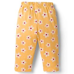 Babyhug Cotton Knit Full Sleeves Top & Pyjama Co-ord Night Suit With Floral Print - Yellow