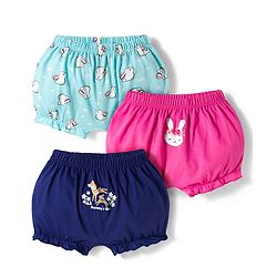 Babyhug 100% Cotton Knit Bloomers With Bunny & Deer Print Pack of 3 - Multicolor