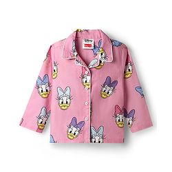 Babyhug Disney Cotton Woven Full Sleeves Shirt & Pyjama Co-ord Night Suit with Minnie Mouse Print - Pink