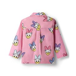 Babyhug Disney Cotton Woven Full Sleeves Shirt & Pyjama Co-ord Night Suit with Minnie Mouse Print - Pink