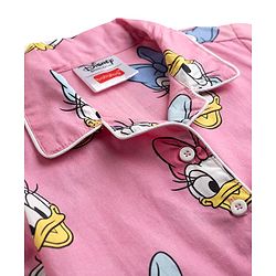 Babyhug Disney Cotton Woven Full Sleeves Shirt & Pyjama Co-ord Night Suit with Minnie Mouse Print - Pink