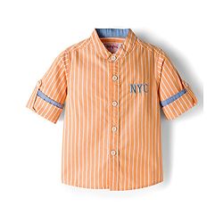 Babyhug Cotton Woven Full Sleeves Striped Shirt With NYC Embroidery - Orange