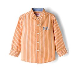Babyhug Cotton Woven Full Sleeves Striped Shirt With NYC Embroidery - Orange