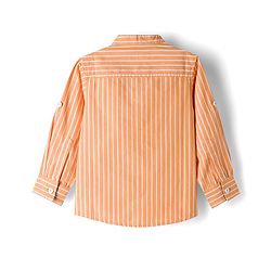 Babyhug Cotton Woven Full Sleeves Striped Shirt With NYC Embroidery - Orange