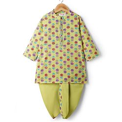 Babyhug Woven Full Sleeves Floral Printed Kurta & Dhoti Set - Green