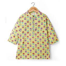 Babyhug Woven Full Sleeves Floral Printed Kurta & Dhoti Set - Green