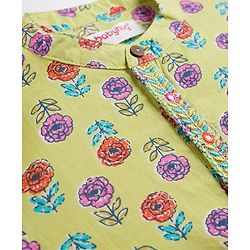 Babyhug Woven Full Sleeves Floral Printed Kurta & Dhoti Set - Green