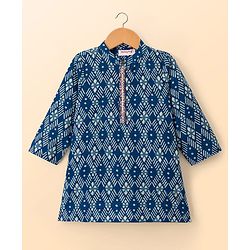 Babyhug Cotton Woven Full Sleeves Cambric Digital Printed Kurta Dhoti Set - Blue