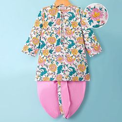 Babyhug Cotton Woven Full Sleeves Floral Printed Kurta Dhoti Set - Pink