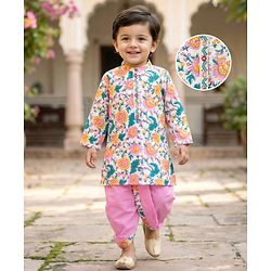 Babyhug Cotton Woven Full Sleeves Floral Printed Kurta Dhoti Set - Pink