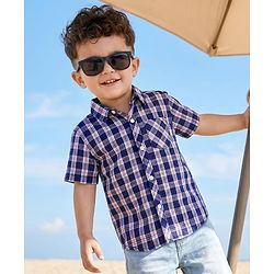 Babyhug Cotton Woven Half Sleeves Checks Shirt - Blue