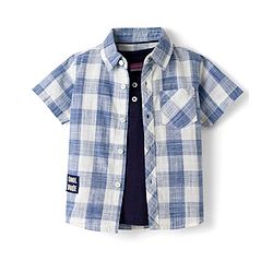 Babyhug Cotton Woven Half Sleeves Checks Shirt With Inner Tee - Blue