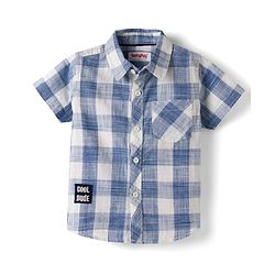 Babyhug Cotton Woven Half Sleeves Checks Shirt With Inner Tee - Blue