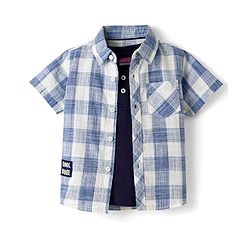 Babyhug Cotton Woven Half Sleeves Checks Shirt With Inner Tee - Blue