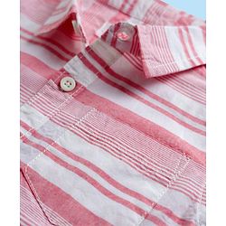 Babyhug Cotton Woven Half Sleeves Striped Shirt - Light Red