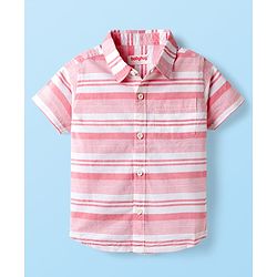 Babyhug Cotton Woven Half Sleeves Striped Shirt - Light Red