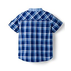 Babyhug Cotton Woven Half Sleeves Mandarin Collar Checked Shirt - Navy Blue