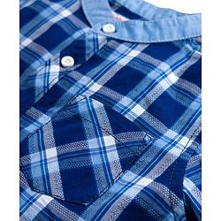 Babyhug Cotton Woven Half Sleeves Mandarin Collar Checked Shirt - Navy Blue