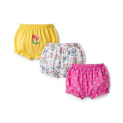 Babyhug 100% Cotton Single Jersey Knit Bloomers With Floral Print Pack Of 3 - Yellow White & Pink