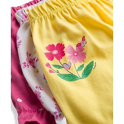 Babyhug 100% Cotton Single Jersey Knit Bloomers With Floral Print Pack Of 3 - Yellow White & Pink