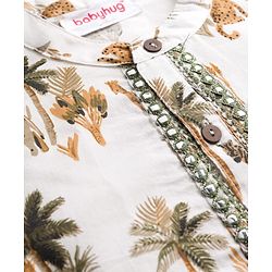 Babyhug Cotton Woven Full Sleeves Cambric Jungle Theme Digital Printed Kurta Dhoti Set - White & Green