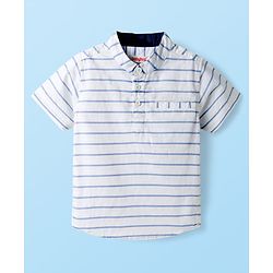 Babyhug Cotton Woven Half Sleeves Mandarin Collar Striped Kurta Shirt - White
