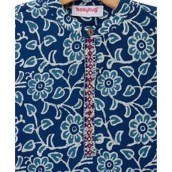 Babyhug Cambric Cotton Woven Full Sleeves Kurta Pajama Set with Floral Print - Blue
