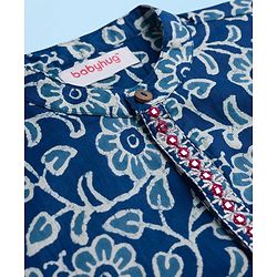 Babyhug Cambric Cotton Woven Full Sleeves Kurta Pajama Set with Floral Print - Blue