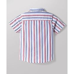 Babyhug Cotton Woven Half Sleeves Striped Shirt with Boat Printed T-Shirt- White