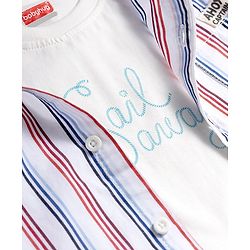 Babyhug Cotton Woven Half Sleeves Striped Shirt with Boat Printed T-Shirt- White