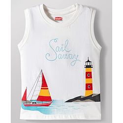 Babyhug Cotton Woven Half Sleeves Striped Shirt with Boat Printed T-Shirt- White
