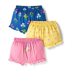 Babyhug 100% Cotton Knit Bloomers with Floral & Polka Dot Print Pack of 3 - Yellow Blue & Pink