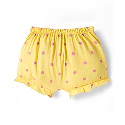 Babyhug 100% Cotton Knit Bloomers with Floral & Polka Dot Print Pack of 3 - Yellow Blue & Pink