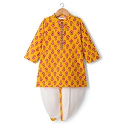 Babyhug Cotton Woven Full Sleeves Cambric Floral Printed Kurta Dhoti Set - Yellow