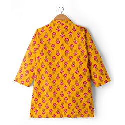Babyhug Cotton Woven Full Sleeves Cambric Floral Printed Kurta Dhoti Set - Yellow