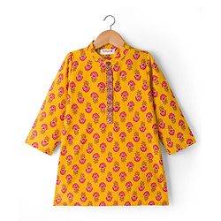 Babyhug Cotton Woven Full Sleeves Cambric Floral Printed Kurta Dhoti Set - Yellow
