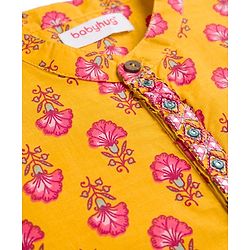 Babyhug Cotton Woven Full Sleeves Cambric Floral Printed Kurta Dhoti Set - Yellow