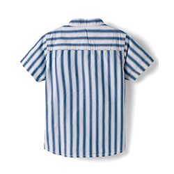Babyhug Cotton Woven Half Sleeves Mandarin Collar Striped Kurta Shirt - Blue