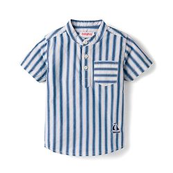 Babyhug Cotton Woven Half Sleeves Mandarin Collar Striped Kurta Shirt - Blue