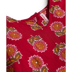 Babyhug Cotton Woven Three Fourth Sleeves Ethnic Dress with Floral Print - Red